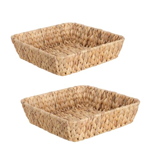 Small Wicker Basket Tray 2 Pack, Small Rattan Basket Set for Gifts,Entryway Console,Tabletop,Office | Woven Wicker Decorative Desk Baskets for Organizing