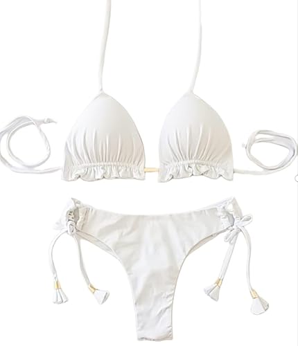 Biquini Cortininha com Calcinha Fio Duplo Branco (M, Branco)