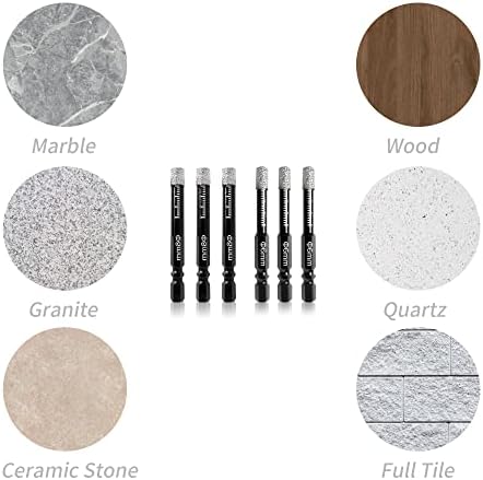 6 Pcs Porcelain Tile Drill Bit 6mm-8mm Dry Diamond Drill Bits for Porcelain Tiles Granite Ceramic Marble Glass Stone wiith Hex Shank (3 each of 6 mm &8 mm)