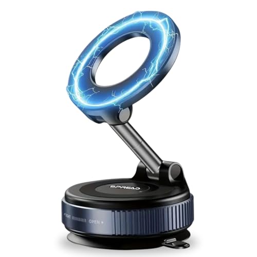 SPREAD Magnetic Mobile Phone Stand with Strong Magnets | 3-Axis Adjustable Arm | Heavy Duty Suction Mount | Universal Holder for Desk, Wall, Car & Gym – Black
