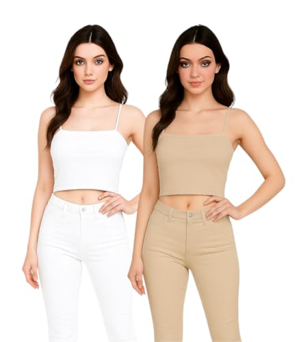 Image of Women's Seamless Long Crop Top Combo | Lightly Padded Smooth Stretchable Camisole Bra for Daily Comfort & Support | Pack of 2