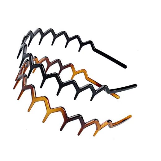 Set of 2 Zig Zag Black Plastic Sharks Tooth Hair Comb Headband (1 Black Color+1 brown)