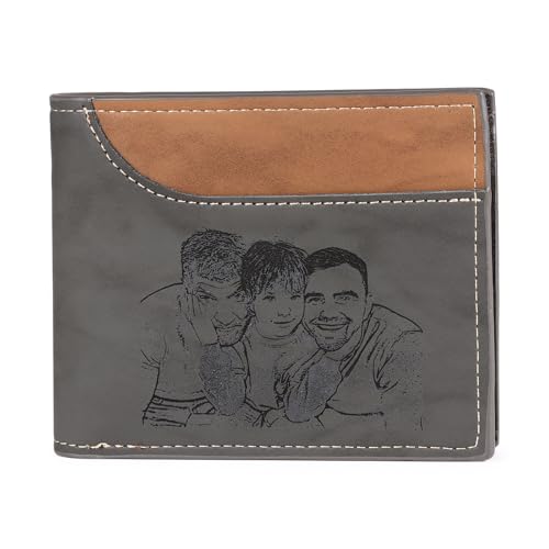 kaululu Personalized Photo Wallet - Custom Picture Monogram Faux Leather Name Wallet Gifts for Dad Husband