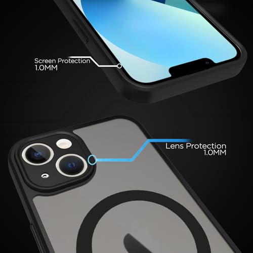 Image of RIGGEAR Shockproof Sleek Hybrid Armor Upgraded C-Shaped Magnetic Back Cover Case Compatible with MagSafe Accessories for iPhone 13 (Smoke Black Matte PC + Black TPU Bumper)