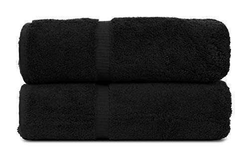 Image of BC BARE COTTON Luxury Hotel & Spa Quality, Quick Dry 100% Turkish Cotton 700 Gsm, Eco Friendly Towel, For Bathroom Dobby Border Soft Bath Towel Set 27 X 54 (Black, Bath Towels - Set Of 2)