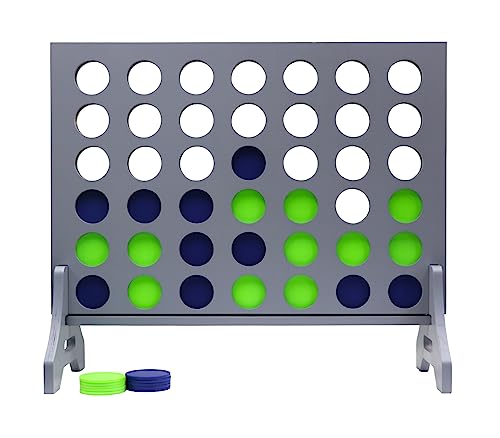 Image of Giant 4 in a Row Game for Family & Adults - Tailgating Pros Jumbo Grey Wooden Four in a Row Indoor & Outdoor Yard Game for Family Party Fun, Portable Activities for Patio, Backyard, and Camping