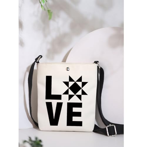 MAOFAED Quilting Gift, Love Quilt Distressed Crossbody Bag for Women, Quilter Gift, Quilt Block, Patchwork Quilt Gift3