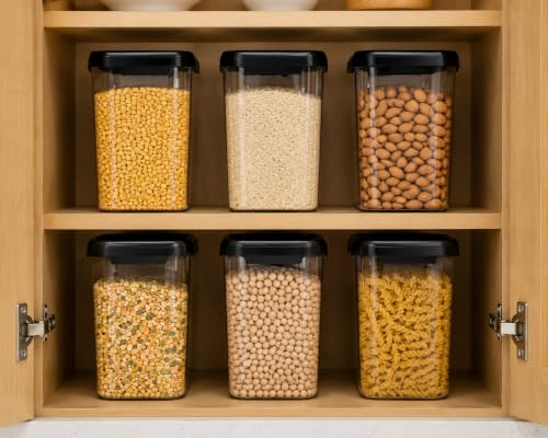 Image of Multi-Purpose Container, Transparent Kitchen Organizer Box, Airtight Dry Food Storage Jar for Rice, Flour, Snacks & Grocery Storage, BPA Free, Space Saving Design (4, 1200, Milliliters)