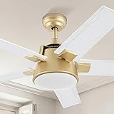 YITAHOME Ceiling Fan with Light and Wall Switch Remote, 52 Inch Modern Gold White Fan, Quiet Reversible Motor, Dimmable LED Color, Memory...