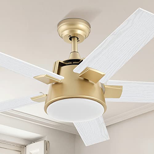 YITAHOME Ceiling Fan with Light and Wall Switch Remote, 52 Inch Modern Gold White Fan, Quiet Reversible Motor, Dimmable LED Color, Memory Function for Bedroom Living Room Patio Indoor White