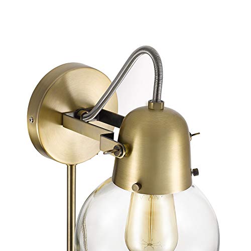 Amazon Brand – Rivet Mid-Century Modern Single Glass Globe Plug-In Wall Sconce With Led Light Bulb - 9.5 X 6.25 X 9.75 Inches, Gold Satin Brass - 21168-001 #TOP2