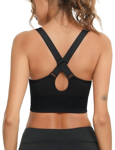 Litherday Top Deportivo Mujer sin Costuras Alto Impacto con Copas Extraíbles Sujetador Fitness sin Aros para Gimnasio y Entrenamiento Negro M