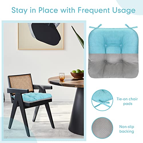 Qunclay 8 Pack Indoor Chair Cushions For Dining Chairs Memory Foam Chair Pad With Ties Tufted Overstuffed Textured Chair Cushions For Kitchen Dining Office Chair, 15.5 X 15.5 X 4 Inch, Light Blue #TOP4
