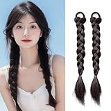 Natunofu ウィッグ ヘアエクステ 編み込み 三つ編み 赤ちゃん エクステンション 2本セット ポニーテールリング ウィッグ ツインテール 三つ編み ウィッグ ダンス ヘアアクセサリー 付け毛 ポニーテール 毛束 ウィッグ つけ毛 ヘアアクササリー おしゃれ 人気 装着 簡単 自然感（ブラックブラウン）