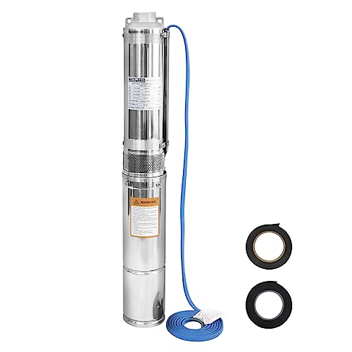 WASSERMANN Deep Well Submersible Pump 10 Inch with 10 Feet Cable, 1/2 HP, 110 V/60 Hz, 28 GPM, 179 Foot Head, Stainless Steel Submersible Water Pump for Strawberry Irrigation