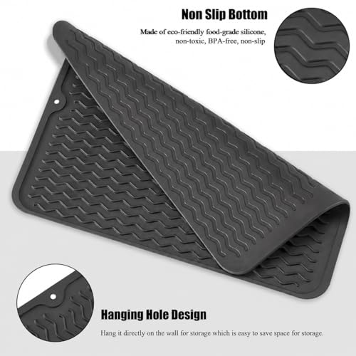 Image of HOMETHREADS Silicone Dish Drying Mat, Silicone Draining Board Mat, Silicone Dish Draining Mats, Kitchen Sink Dish Drainer Mat Racks for Kitchen Counter Protector, 40x30cm (Dark Grey)