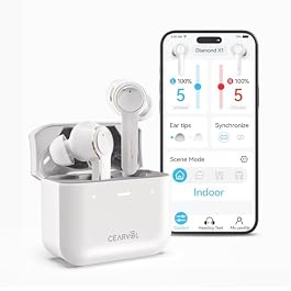 Hearing Aids for Seniors, Cearvol Diamond X1 Programmable Rechargeable Hearing Aids with Mobile App Hearing Test, Bluetooth Call for Android & iOS, Noise Cancellation, Dual Mic&16 Channels(White)