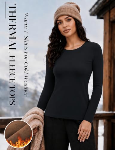 Women Long Sleeve Tops Trendy Thermal Shirts Fall Fitted Micro Fleece Tee | Lightweight Going Out Undershirt，Fitted Fleece Sweaters,Warm T-Shirts for Cold Weather, Soft Heat Shirts,Basic Thin Blouse - image 5
