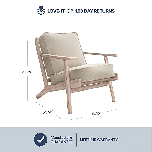 Belleze Mid Century Modern Chair With Sturdy Wood Frame, Upholstered Linen Arm Chair, Easy Assembly Comfortable Accent Chair For Living Room Bedroom Office - Maximus (Natural) #TOP1