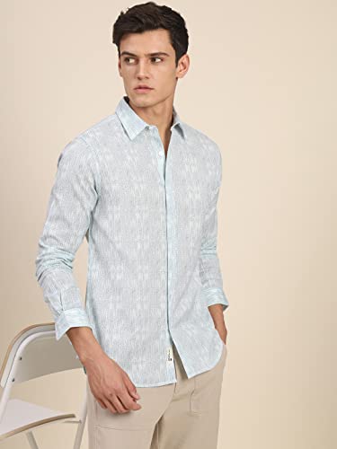 Image of Dennis Lingo Men's Scribble Print Pure Cotton Slim Fit Full Sleeve Spread Collar Casual Shirt