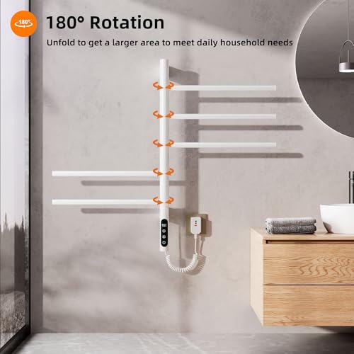 SKYLYZH Badheizkörper Elektrisch 415x680mm 85W 180° Drehung Handtuchheizkörper Elektrisch Weiß Handtuchheizkörper Heizkörper Bad Badheizkörper Handtuchhalter mit Timer und Thermostat-G63 WiFi White