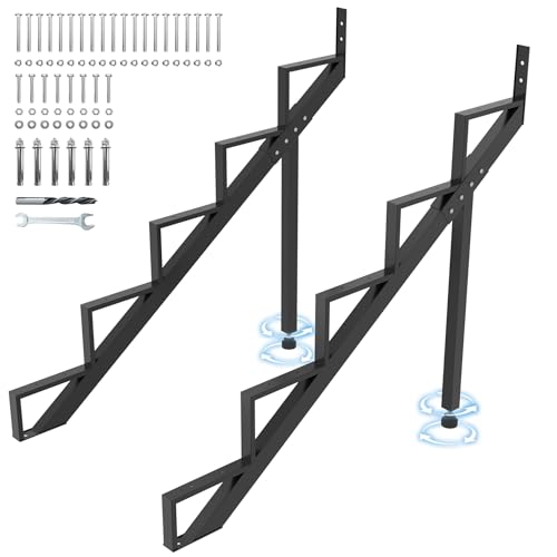 Steel Stair Step Riser 5-Step 2 Pack Heavy Duty Stair Stringer with Reinforcing Support Legs Sturdy Metal Steel Stair Stringer for 42.5 Height Deck and Outdoor Steps Black