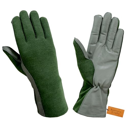 Image of Bantoro Crafts Nomex® Heat-Resistant Work Gloves with Leather Palms & Extended Cuff – Industrial Safety Gloves for High-Temperature Environments – Green & Black (S to XL) (Green, Medium)