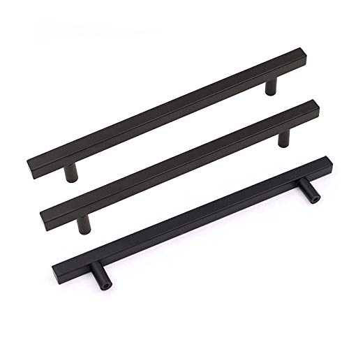 goldenwarm 10Pack Black Kitchen Cabinet Handles Modern Cabinet Pulls Hardware Drawer Pulls Modern T Bar Drawer Handles Matte Black Dresser Hardware, 7-1/2 inch (192mm) Hole Centers