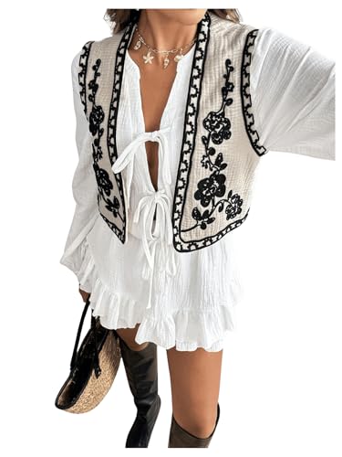 SHENHE Women's Vintage Floral Embroidered Open Front Vest Boho Waistcoat Cardigan Vest4