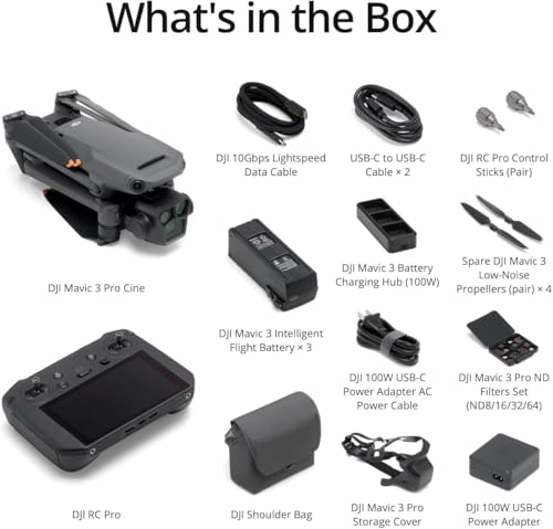 Ficha técnica DJI Mavic 3 Pro Cine Mando a distancia DJI RC Pro Pantalla de alto brillo Dron insignia con tres cámaras Admite Apple ProRes 1 TB de memoria Tres baterías de vuelo inteligentes - Fernando Cortés