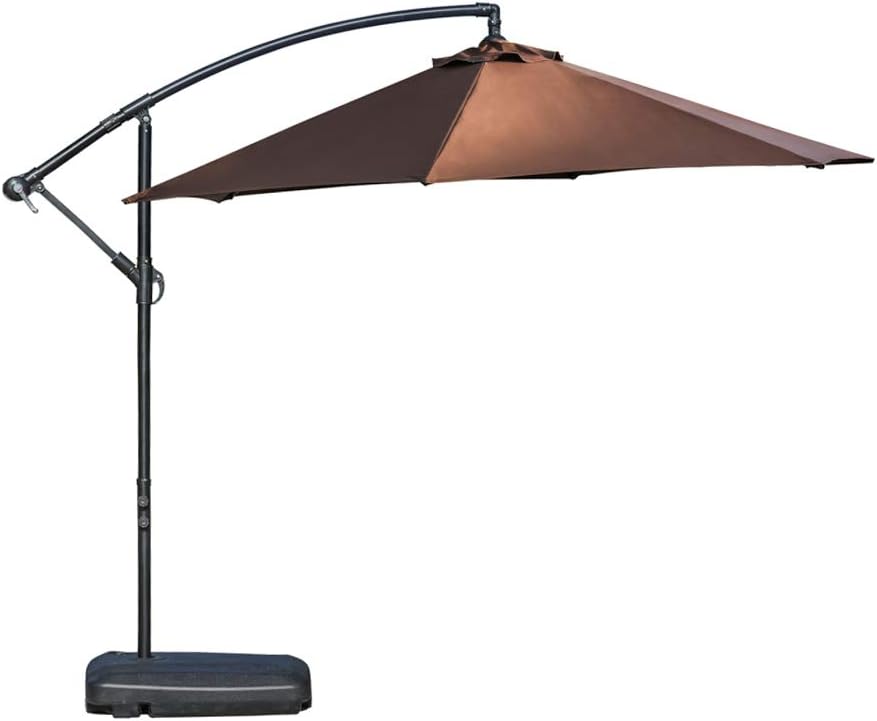 LOKATSE HOME 10 Ft Offset Cantilever Outdoor Patio Hanging Market Backyard 70L Heavy-Duty Base Stand, Umbrella Set, Brown