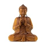 G6 COLLECTION Wooden Serene Sitting Buddha Statue Handmade Meditating Sculpture Figurine Decorative Home Decor Accent Handcrafted Gift Art Wood Hand Carved Oriental Buddha Uttarabodhi Mudra (12" Tall)
