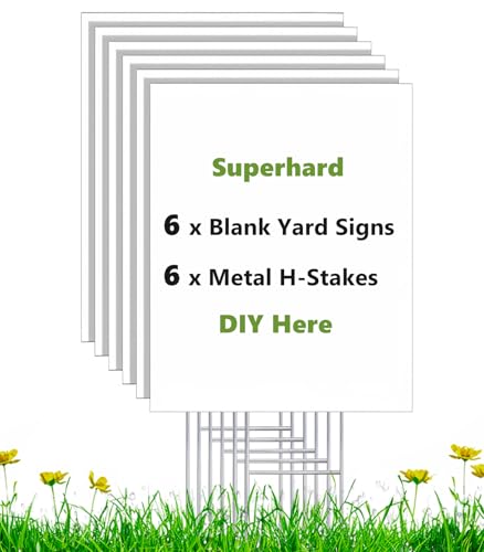 Rtshuok 6 Pack 17 x 12 Vertical White Blank Yard Signs with Stakes, Weatherproof Corrugated Plastic Board Sign, Blank Lawn Signs for Outside Rent, Sale, DIY, Party, Event, Advertising, Garden, Guidepost Decorations