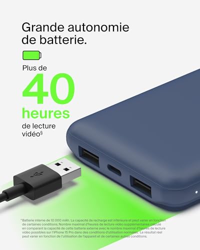 Belkin batería externa portátil de 10000mAh, cargador externo USB-C con 1 puerto USB-C y 2 puertos USB-A, power bank de 15 W, batería portátil para iPhone, Galaxy, Pixel, AirPods, iPad y otros - Bleu