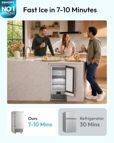 Image of EUHOMY Under Counter Nugget Ice Maker, 75lbs /24H, Self-Cleaning, Silver