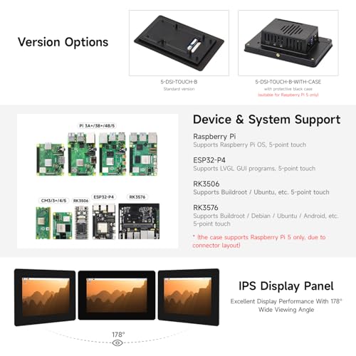 Image of KLAYERS 5inch DSI Touch Display Compatible with Raspberry PI,IPS Capacitive Panel,720x1280 Pixels,Come with Protective Case