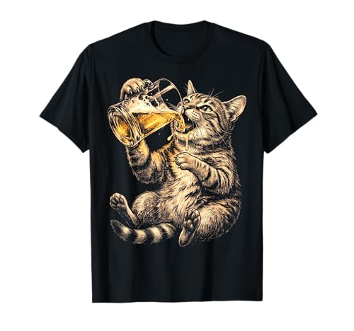 Funny Beer Cat Drinking Playful Meme Cat Lover Beer Graphic T-Shirt