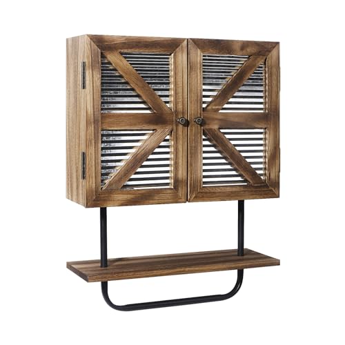 Butizone-Small-Bathroom-Wall-Cabinet-17x21-Barndoor-Medicine-Cabinet-Wall-Mount-3-Tier-Rustic-Bathroom-Storage-Cabinet-Over-Toilet-with-Adjustable-Shelf-and-Towel-Bar-for-Bathroom-Laundry-Room Butizone Small Bathroom Wall Cabinet 17×21 Barndoor Medicine Cabinet Wall Mount 3 Tier Rustic Bathroom Storage Cabinet Over Toilet with Adjustable Shelf and Towel Bar for Bathroom Laundry Room