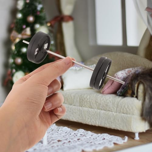 Yardwe 2pcs Miniature Gym Barbell Models Cute Dollhouse Fitness Equipment for Realistic Workout Scenes Mini House Decoration and Sports Accessories
