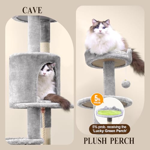 C81 Artistic Curved Cat Tower for Small Cats(Under 12 lbs), 81-inch Slim Design Cat Tree with Space-Saving Design, Indoor Cat Condo with Hammock & Tunnel, Light Gray, Non-Large Cats - Image 6