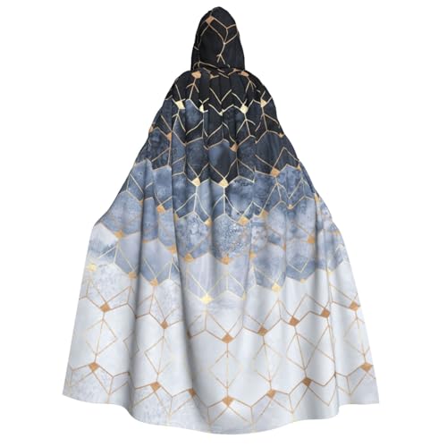 Cape à capuche imprimé hexagones et diamants bleus de 190 cm pour costume unisexe
