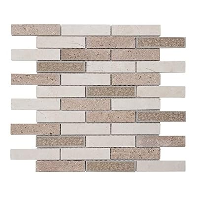 Modket TDH246CG Crackle Glass Crema Marfil Marble Stone Beige Sand Brick Joint Modern Mosaic Tile Backsplash Kitchen Bath Bathroom Shower Interior Wall
