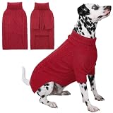 Preferhouse Girls' Dog Sweaters - Turtleneck Long Sleeve Knitted Sweater, Fall Winter Warm Solid Red 2XL
