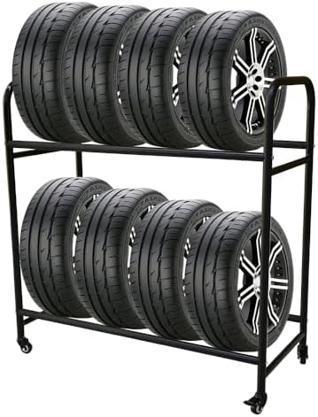 Amazon.com: Yeeoy Tire Storage Rack with Wheels, Metal Rolling Tire ...