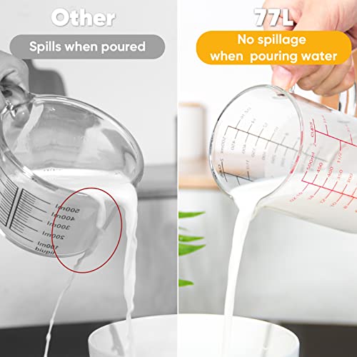 77L Glass Measuring Cup With Handle, [Double-Sided Measuring Scale, V-Shaped Spout, Insulated Handle], High Borosilicate Glass Measuring Cup With Three Scales (Oz, Cup, Ml) For Liquid (2 Cup) #TOP1