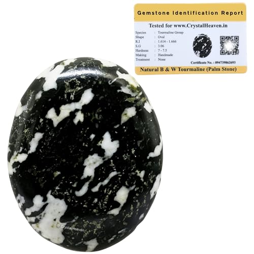 Image of Certified Black and White Tourmaline Crystal Palm Pebbles Stones for Anxiety Stress Relief Massage - AAA Grade Original Healing Gemstone Agate Palm Stone for Yoga Meditation Spiritual Reiki Feng Shui