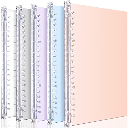 5 Packs Campus Easy Carry Slim Binder Campus Smart Ring Binder, A5, 20 Rings, and 60 Pieces of Loose Leaf Papers for Students Office School, Frosted, Blue, Pink, Purple and Grey, Install by Yourself