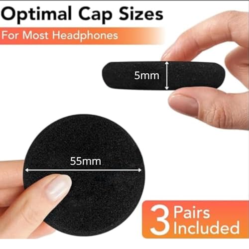 Image of Crysendo 55mm Foam Ear Pads for Plantronics C320M /C3220 /C325M, 3 Pairs | Pack of 6 pcs 5mm thick replacement headphone cushions for worn earpads; soft foam padding; for compatible headphones; Black
