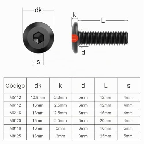 Miniatura 2 de Hotut Tornillo De Cabeza Avellanada M8 X 16 Mm, 20 Unidades Tornillos De Cabeza Plana Con Hexágono Interior De Acero Inoxidable V2a A2 Óxido Negro, Tornillos Planos Máquina Completa Rosca Con Llave