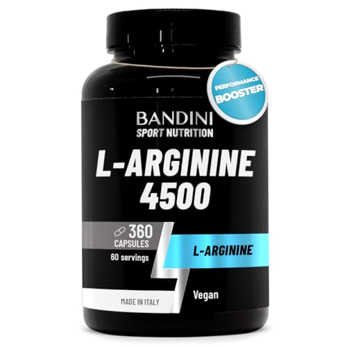 Bandini L-Arginine 360 Capsules - 4500 mg High Dosage - Caps with Pure L Arginin HCL Powder - Natural Food Supplement - No Additives Vegan - Ideal for Athletes - Italian Quality